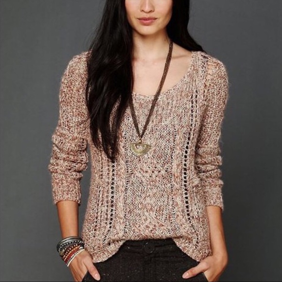 Free People Sweaters - Free People Open Knit Mauve Pink Pullover Sweater